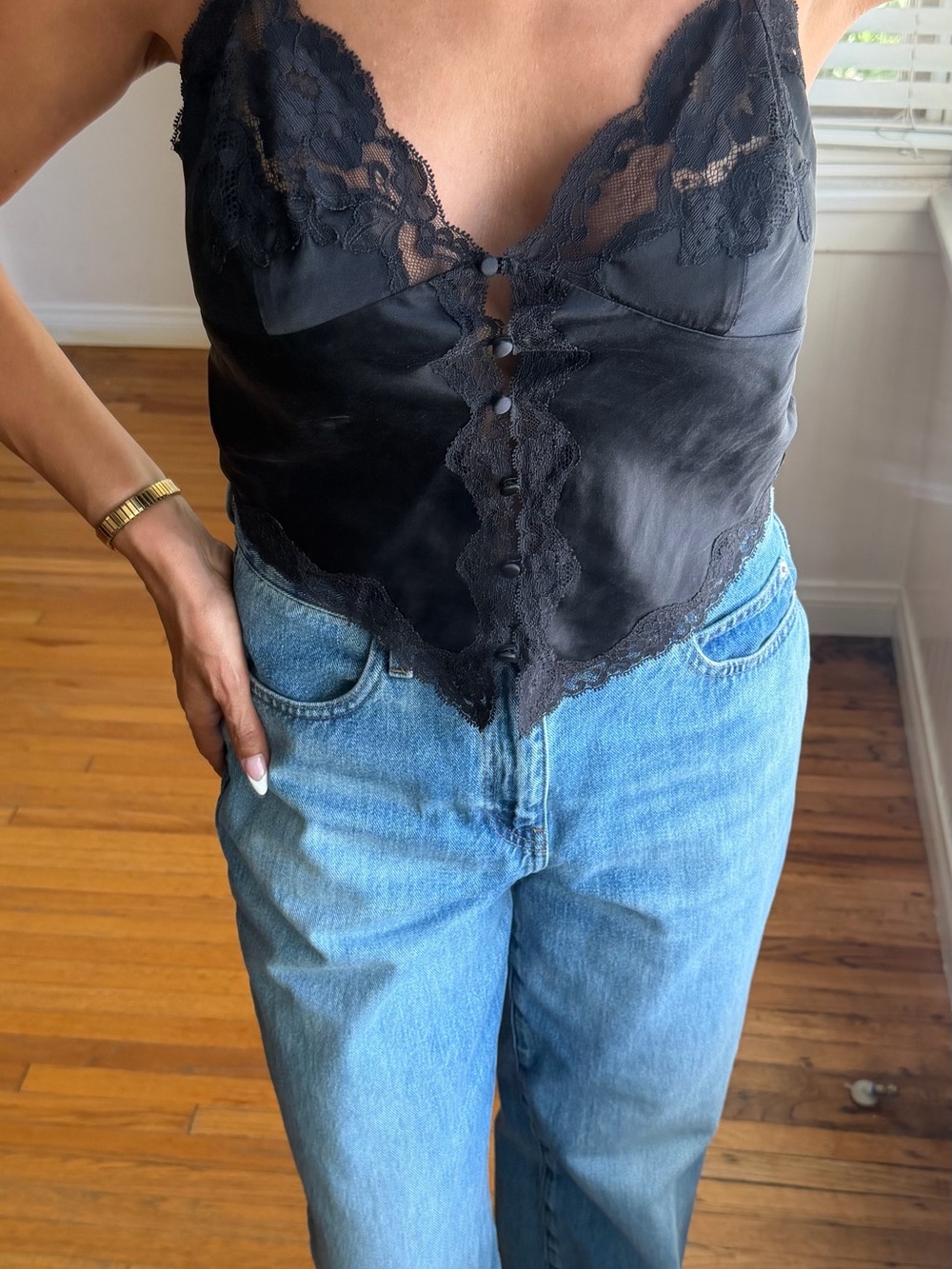 Black Lace Trim Satin Camisole Top- Victoria’s Secret